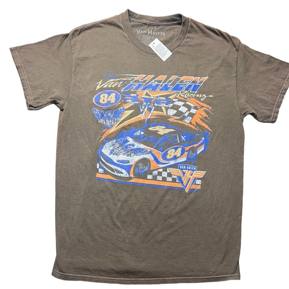 Van Halen Men's Crew Neck Short Sleeve Distressed  Racing Graphic Band Tee Sz M
